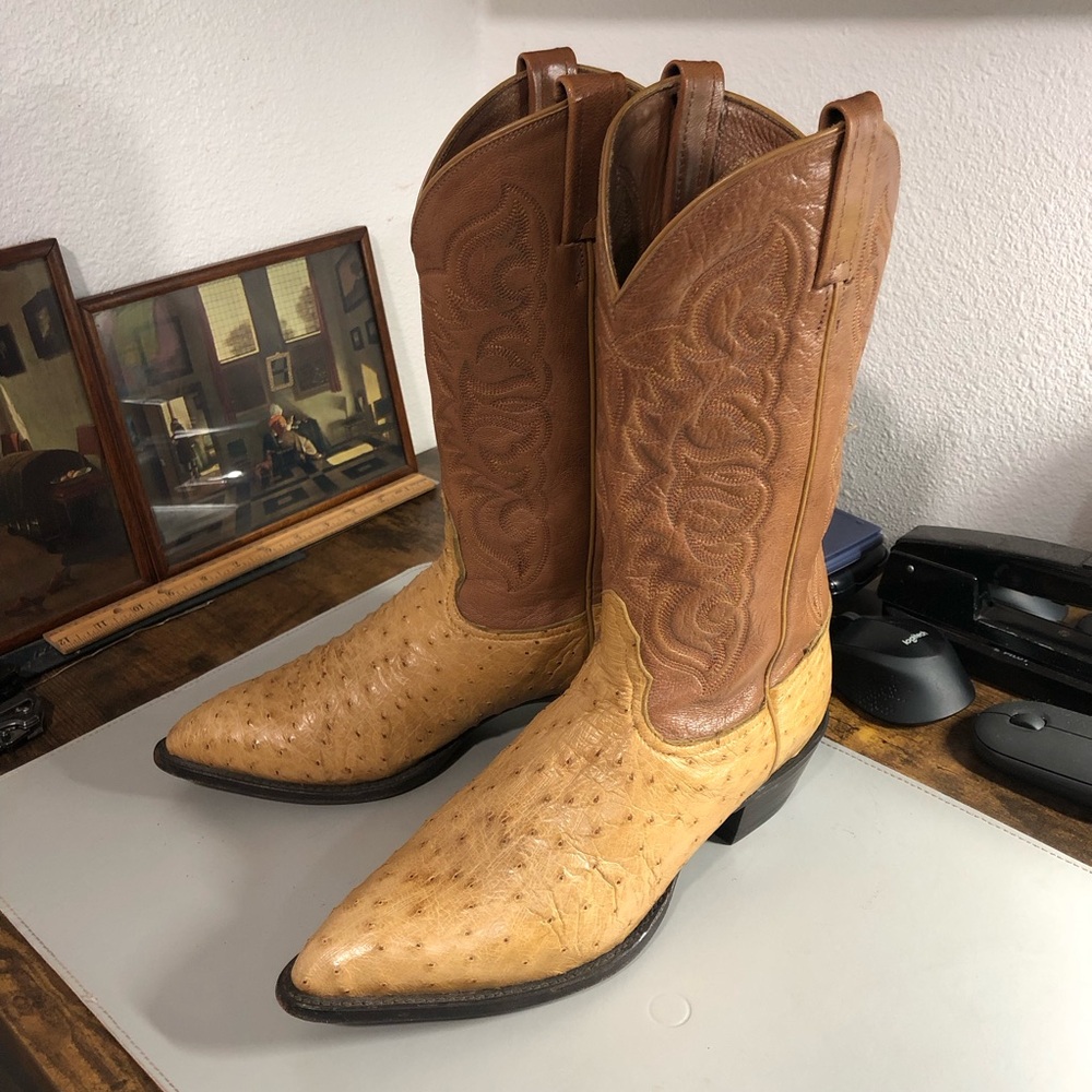 Tony Lama Exotic Ostrich Cowboy Boots Men’s Size 9.5 b